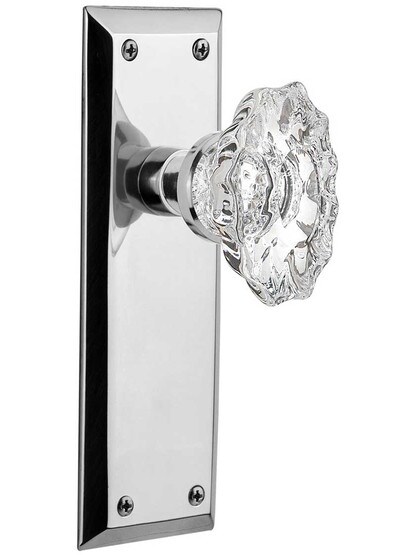 New York Door Set with Chateau Crystal Glass Knobs in Polished Chrome.
